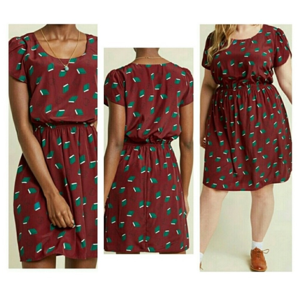 ModCloth Peach Love California Oh My Gosh A Line Library Book Glasses Dress📕👓